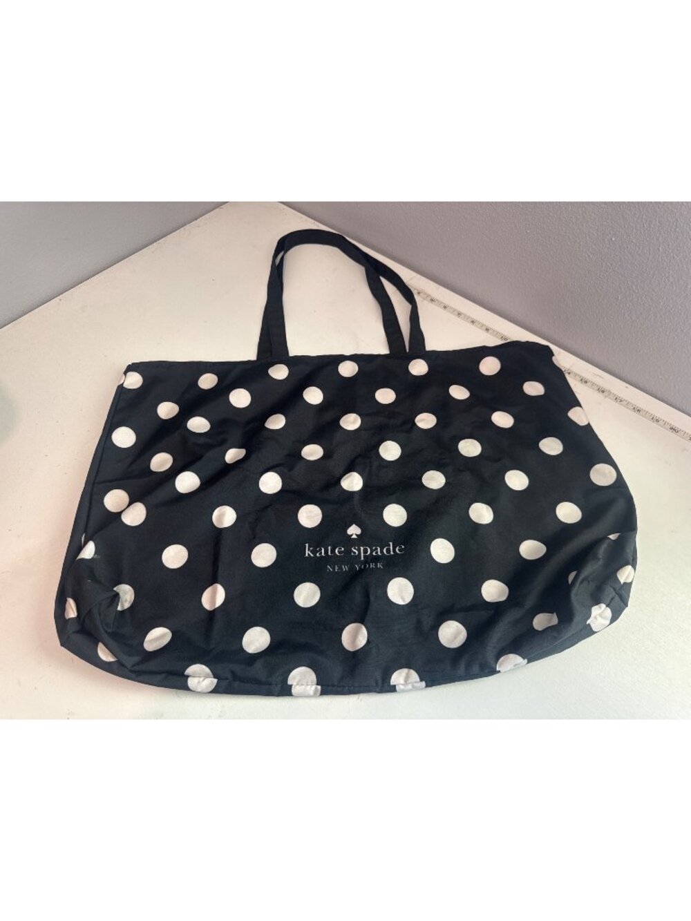 Kate Spade Tote Blk/White Polka Dot Lightwt Reusable Shopping Bag Iconic Classic